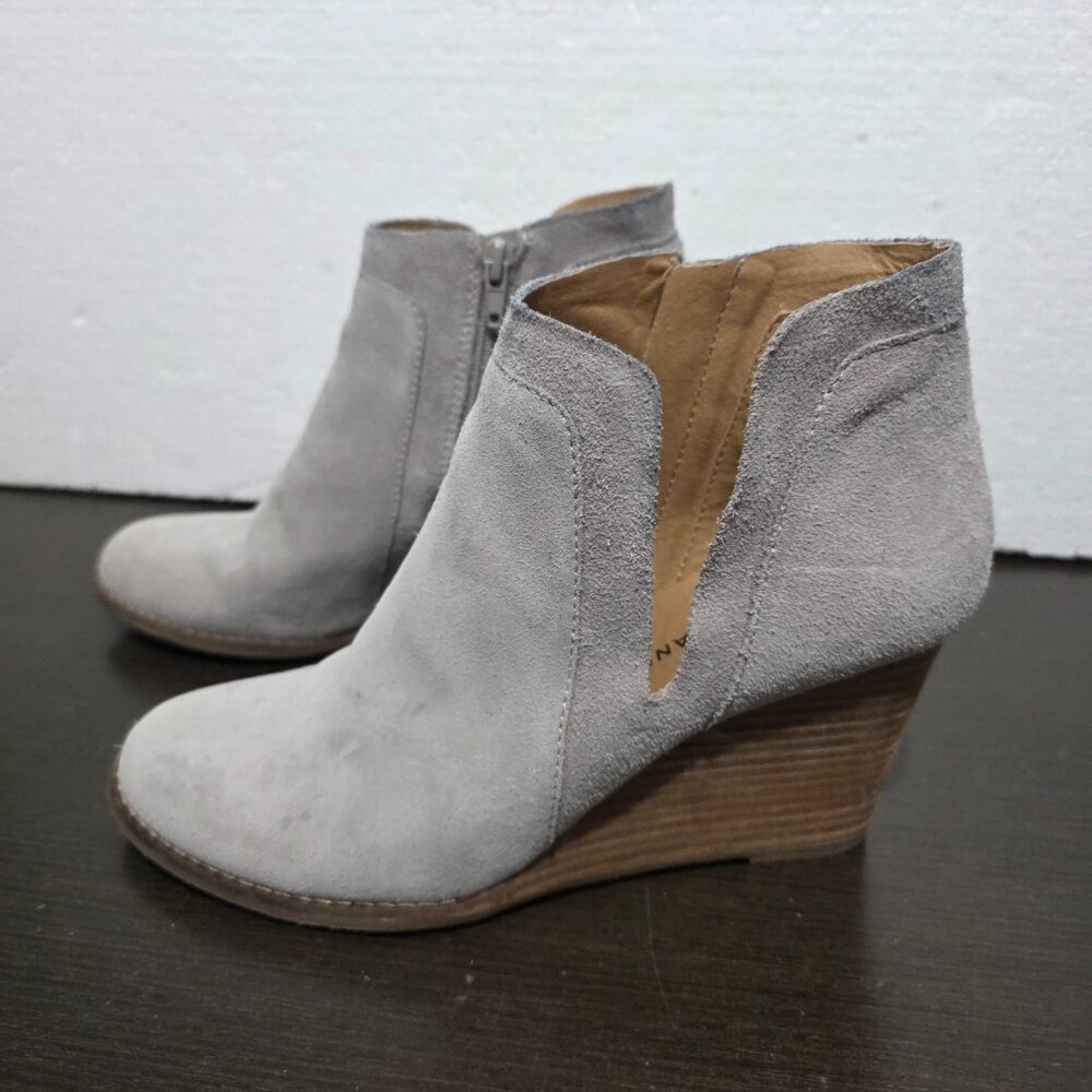 Lucky Brand LK-YABBA Gray Suede Wedge Zip Ankle Booties 9M/40 - Picture 6 of 16
